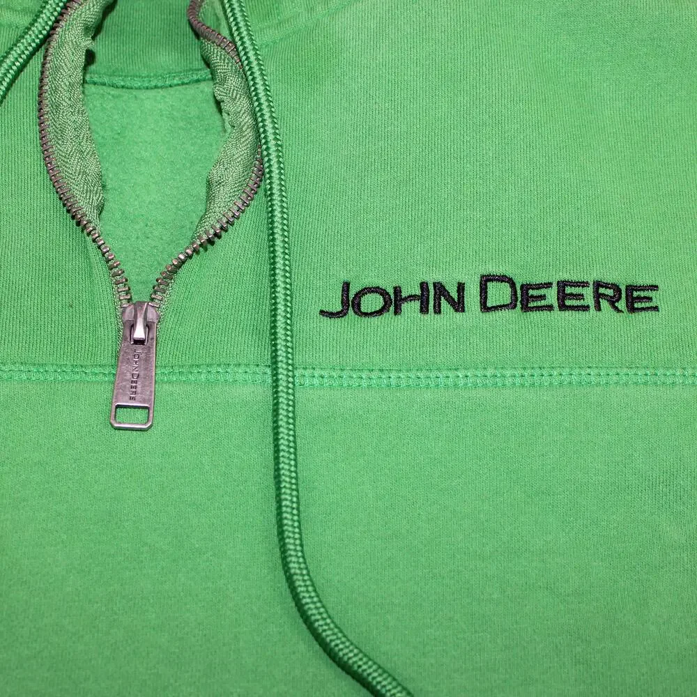 John Deere Hoodie Men 2XL Green 1/4 Zip Fleece Pullover Sweatshirt Logo Tractor